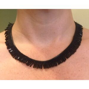 Beaded Necklace Black Leather Cord